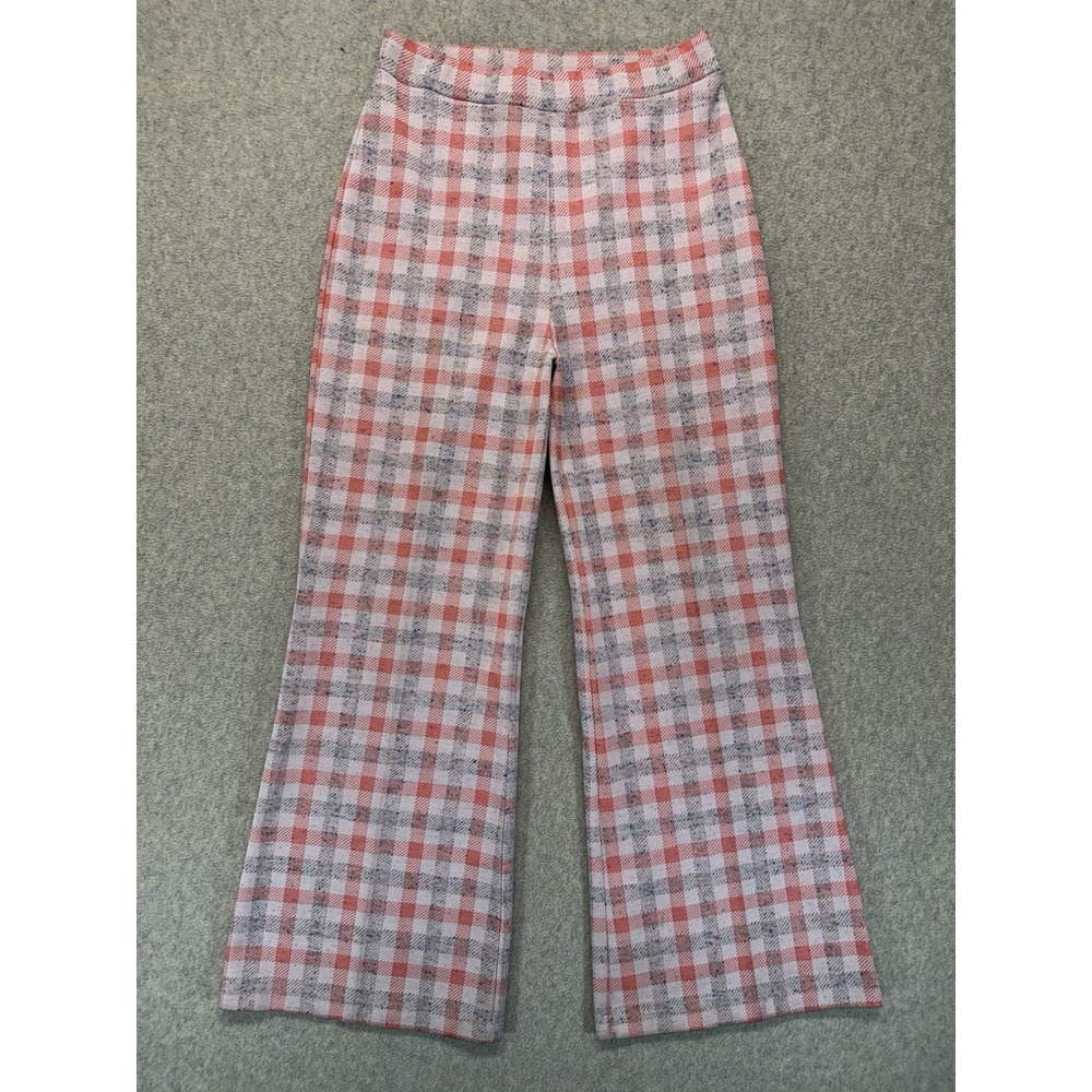 intage Pink Plaid‎ Knit Flare Pants Women's Size 14 High Rise Retro 70s